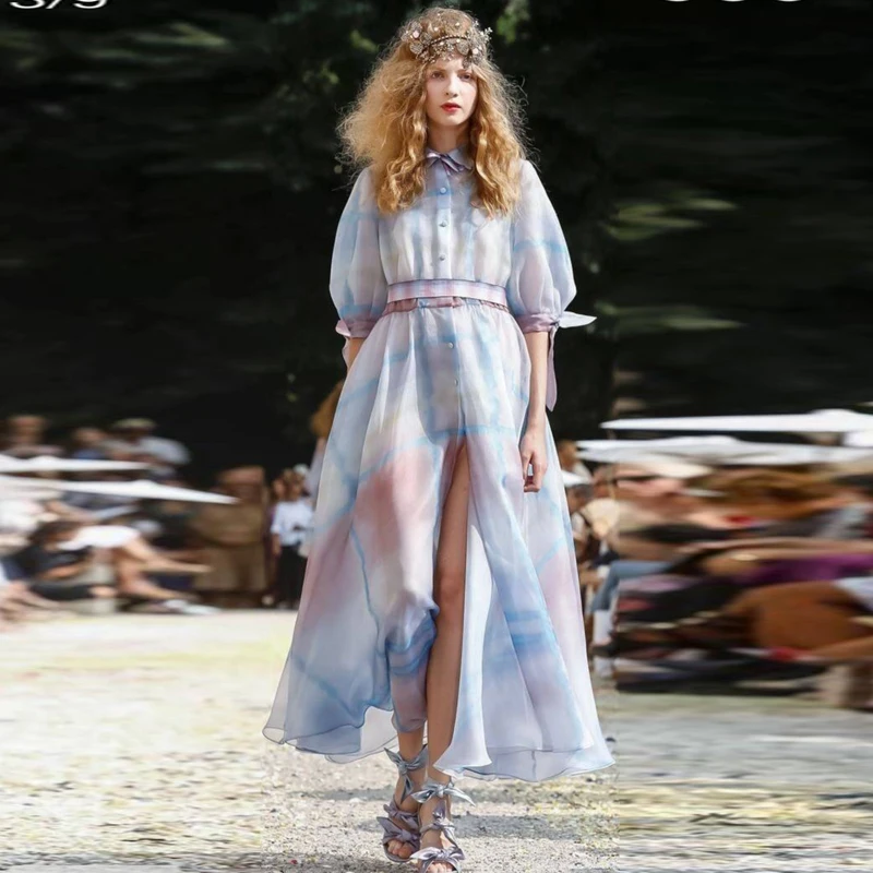 

Long Dress Runway High Quality 2019 Summer New Women'S Fashion Party Sexy Boho Beach Vintage Elegant Chic Print Chiffon Dresses