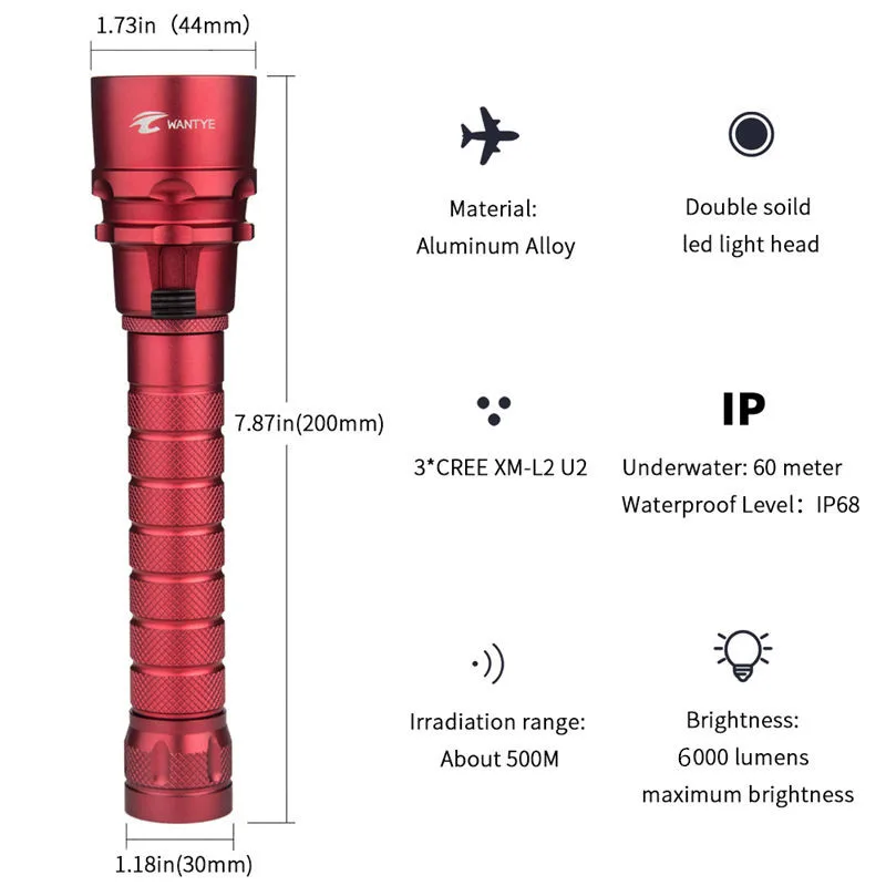 Подводный 100 м Дайвинг фонарик 3 x XM-L2 6000LM светодиодный фонарик linternas 18650 водонепроницаемая лампа фонарь