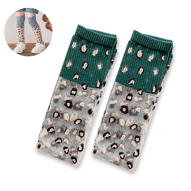 Носки для маленьких девочек 2-8 лет, носки средней длины без пятки из стекловолокна для новорожденных, летние носки, гольфы средней длины, носки из стекловолокна с леопардовым принтом - Цвет: Зеленый