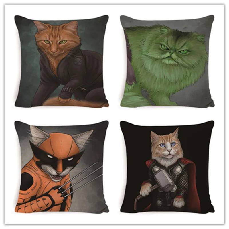 Мультяшный супергерой кошка ПЭТ льняная наволочка квадратная наволочка, Чехол на подушку домашний декор