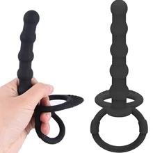 Contas Dupla Penetração NEWAnal Strapon Dildo Vibrador Silicone Preto longo Butt Plug G spot vibradores Adult Sex Toy Decorações(China)