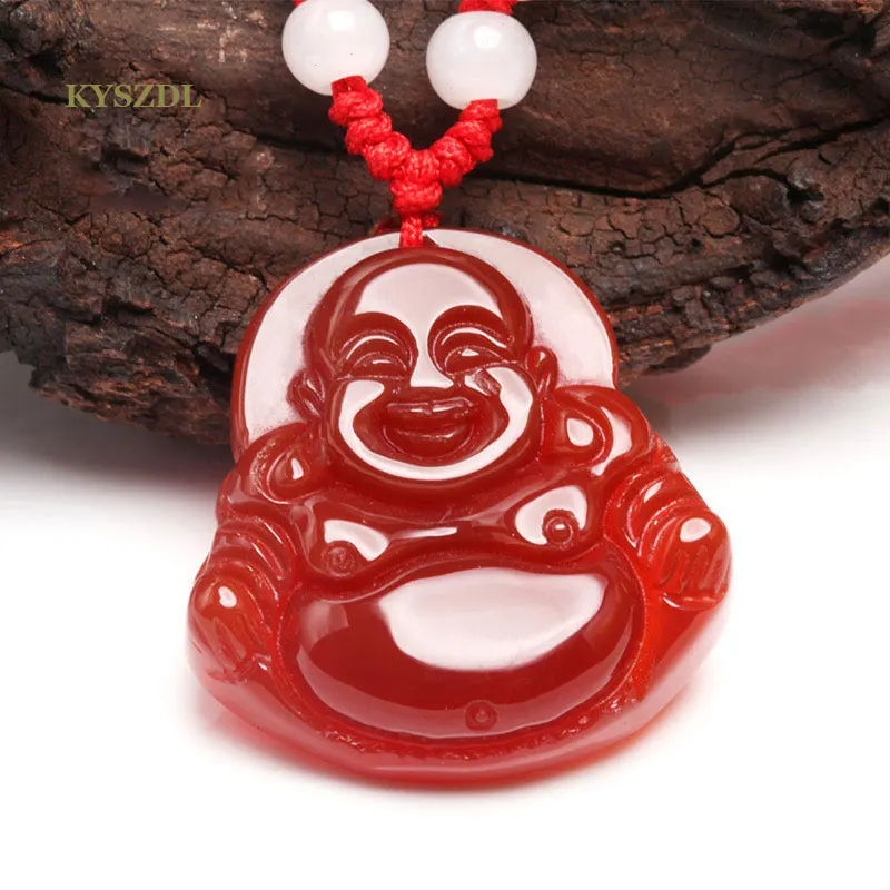 

KYSZDL Rare Nateral red stone Pure Hand Polished Carving Laughing Buddha and Guanyin stone Pendant gift for men and women