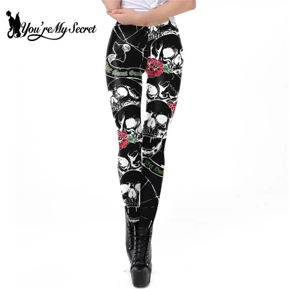 LADIES 3D PRINT RETRO UGLY SKULL ROSE PINK GOTHIC PLUS SIZE LEGGINGS YOGA SPORT