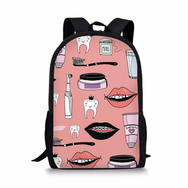 FORUDESIGNS Cartoon Dentist Teeth Backpack for School Bags Girls Book