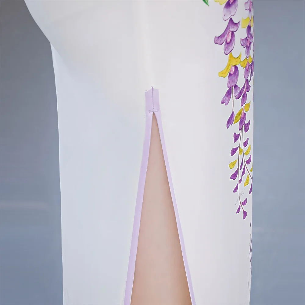 Шанхай история 2019 по колено китайский стиль платье цветочный принт из искусственного шелка Qipao Ципао с коротким рукавом для женщин