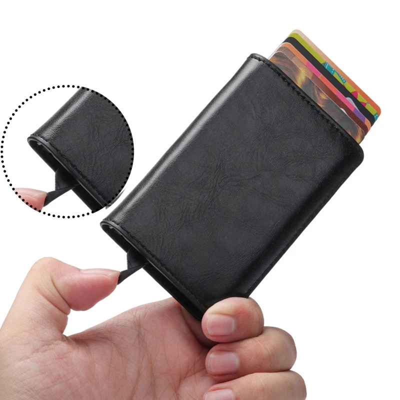 

Genuine Leather Credit Card Holder Unisex Aluminum Metal Business ID Cardholder Minimalist Pocket Wallet Slim Card Cover