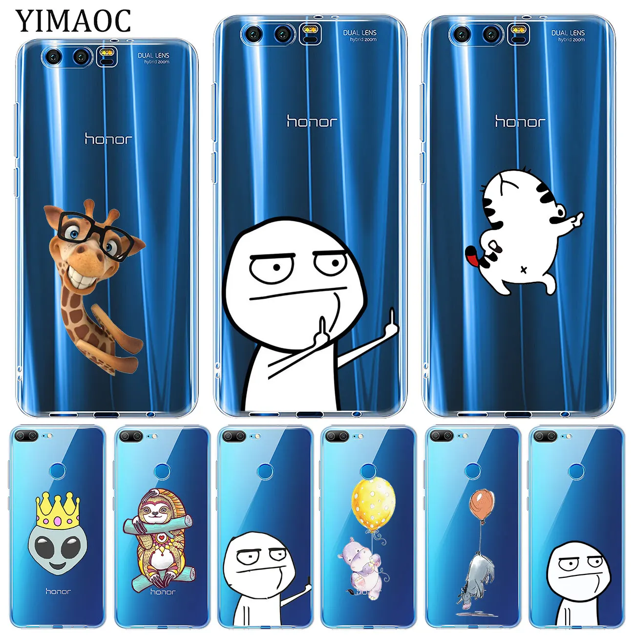 

YIMAOC meme face Middle Finger Funny Lovers Soft Case for Huawei Y9 Y7 Y6 Prime 2018 Honor 20 10 9 9X 8C 8X 8 Lite 7X 7C 7A Pro