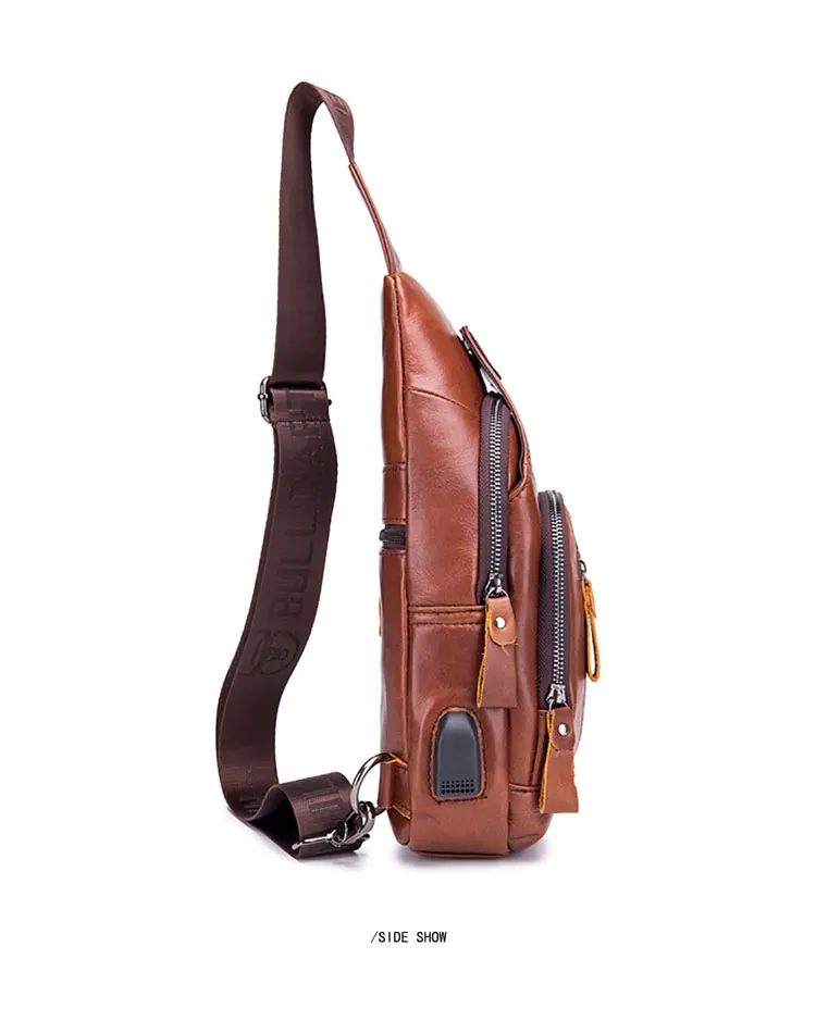 BULLCAPTAIN кожаная мужская сумка-мессенджер, мужская сумка через плечо, мужская сумка с отворотом, модная дорожная сумка, Мужская USB нагрудная сумка