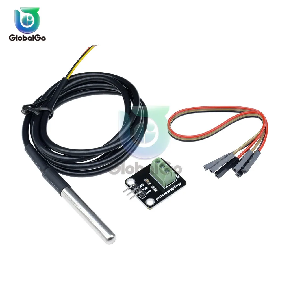 

1Set DS18B20 Temperature Sensor Module Kit Waterproof 100CM Digital Sensor Cable Stainless Steel Probe Terminal Adapter