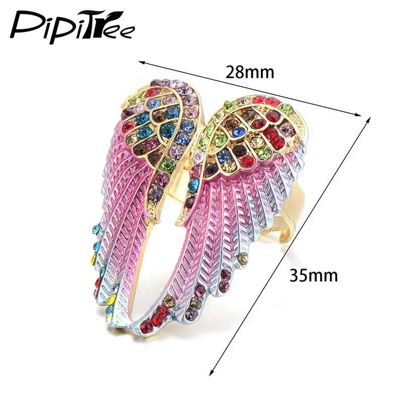 Fashion Angel Wings Ring Punk Biker Jewelry 11 Colors Antique Gold Color Vintage Rhinestone Rings for Men Women