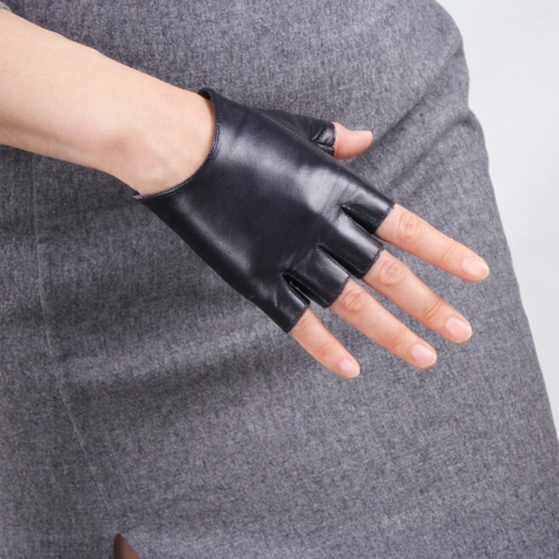 

Spring Women's Genuine Leather Gloves Female Driving Unlined Goatskin Half Finger Gloves Fingerless Gym Fitness Gloves TB12-9