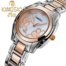 2015 New Movement KINGSKY brand Flower Quartz Watches Women Stainless Steel Case Wristwatch Dress Watch relojes