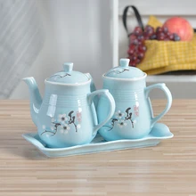 Ceramic oil pot soy sauce bottle kitchen supplies with lid vinegar pot cruet seasoning pot home oil control small oil pot