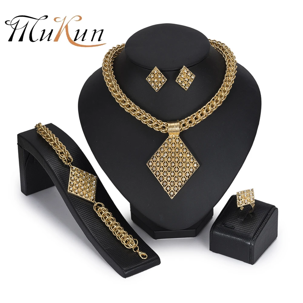 

MUKUN wholesale African Beads Jewelry Sets Dubai Gold Jewelry Sets Brand Nigerian Wedding Jewelry Set 2018 Fashion Women Design