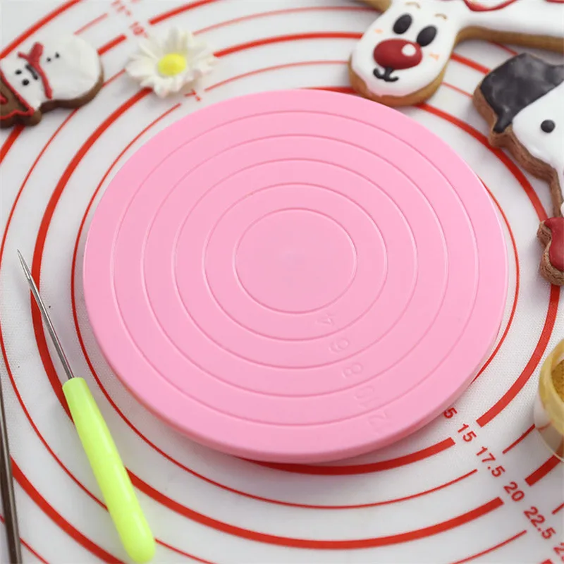 

5.5 Inch Rotating Cake Turntable Revolving Cake Decorating Stand Platform Pink Plastic Cake Cookie Biscuits Stand Decor