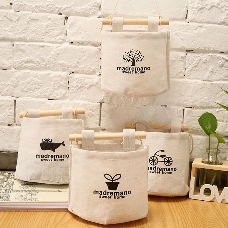 Foldable Retro Hanging Bag Door Storage Bag Bed Single Pocket For Cartoon Hanging Bag Wall Home Living Room Storage