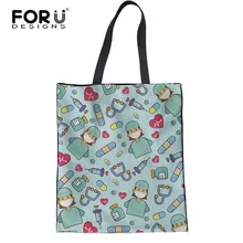 FORUDESIGNS/популярная сумка для покупок с мультяшным принтом для кормящих, прочная сумка для продуктов, повседневные льняные большие сумки-тоут, Экологичная тканевая сумка
