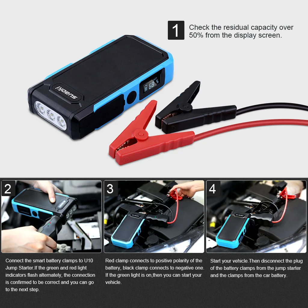 

U10 20000mAh Car jump starter Original Suaoki Power Bank External Battery pack Rechargeable Battery 12V 800A Peak with LED Light