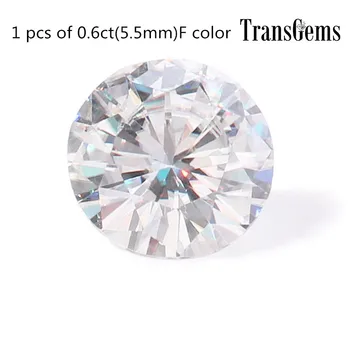 

Transgems 1 Piece 5.5mm F Color Moissanite Loose Stone Equivalent Diamond Carat Weight 0.6ct Shiny Moissanite for Jewelry Making