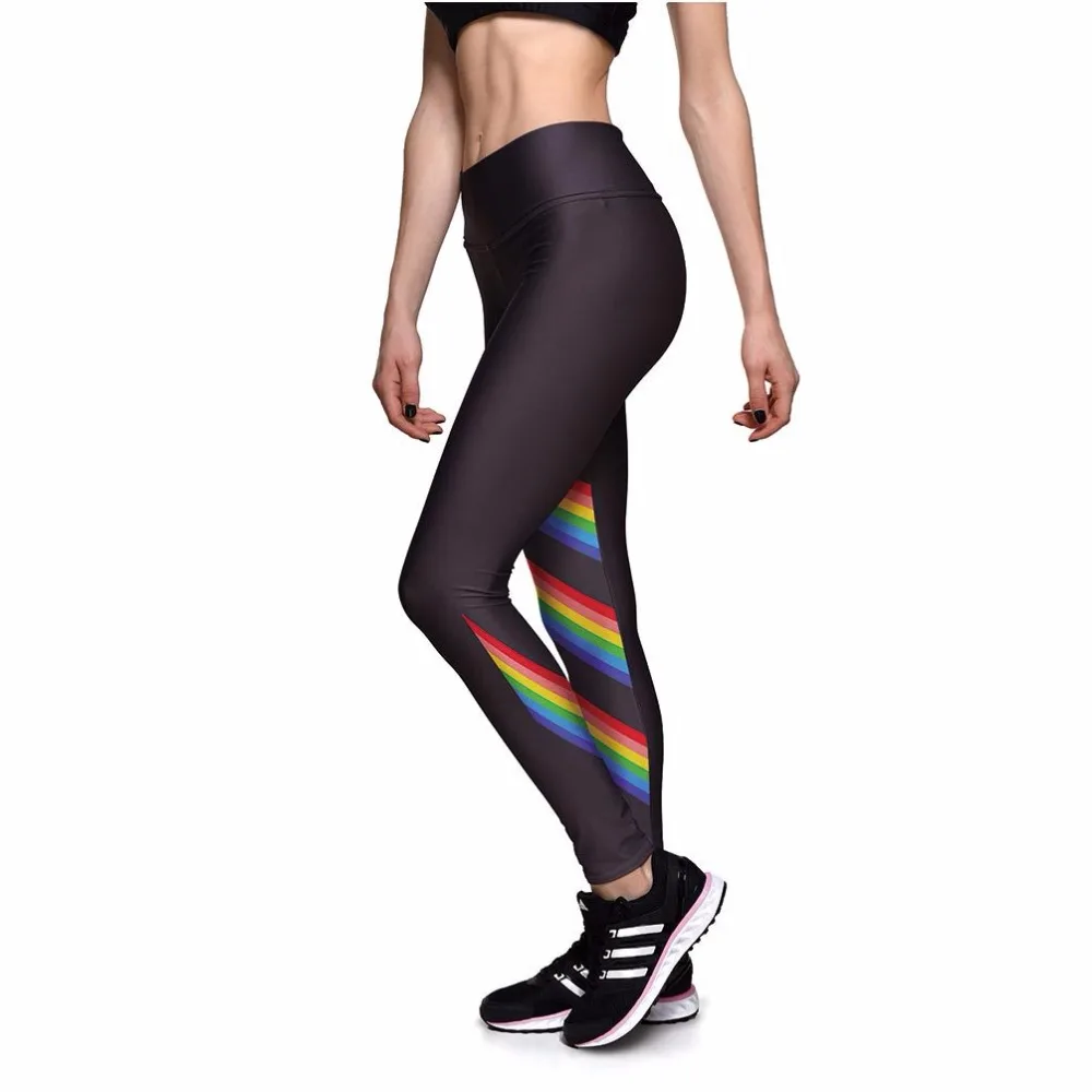 Summer new fashion personality rainbow striped casual leggings wild female sense Slim high waist nine points leggings Summer new fashion personality rainbow striped casual leggings wild female sense Slim high waist nine points leggings