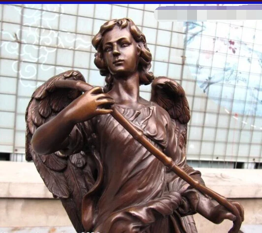 

21" Western Art Bronze Copper Angell God statuary base on Marble Statue