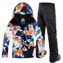 Новинка, стильный мужской лыжный костюм с принтом, куртка+ штаны, ветрозащитная водонепроницаемая Спортивная одежда для улицы, супер теплый лыжный костюм для сноуборда, мужской комплект