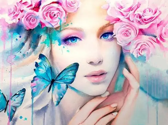 

Diamond Embroidery 5D DIY Diamond Painting Rose Girl&Butterfly Diamond Painting Cross Stitch Floral Rhinestone Decoration