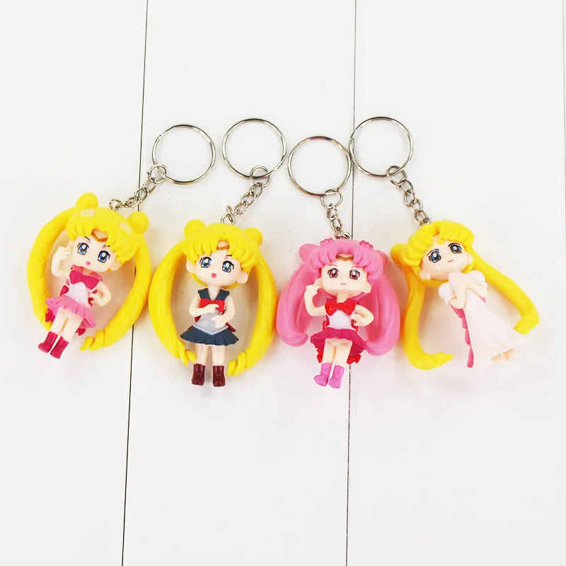 

4pcs/lot Anime Sailor Moon Key Chain Mars Jupiter Venus Mercury Key Chains PVC Figures Toys Keyring Pendants Gift for Kids