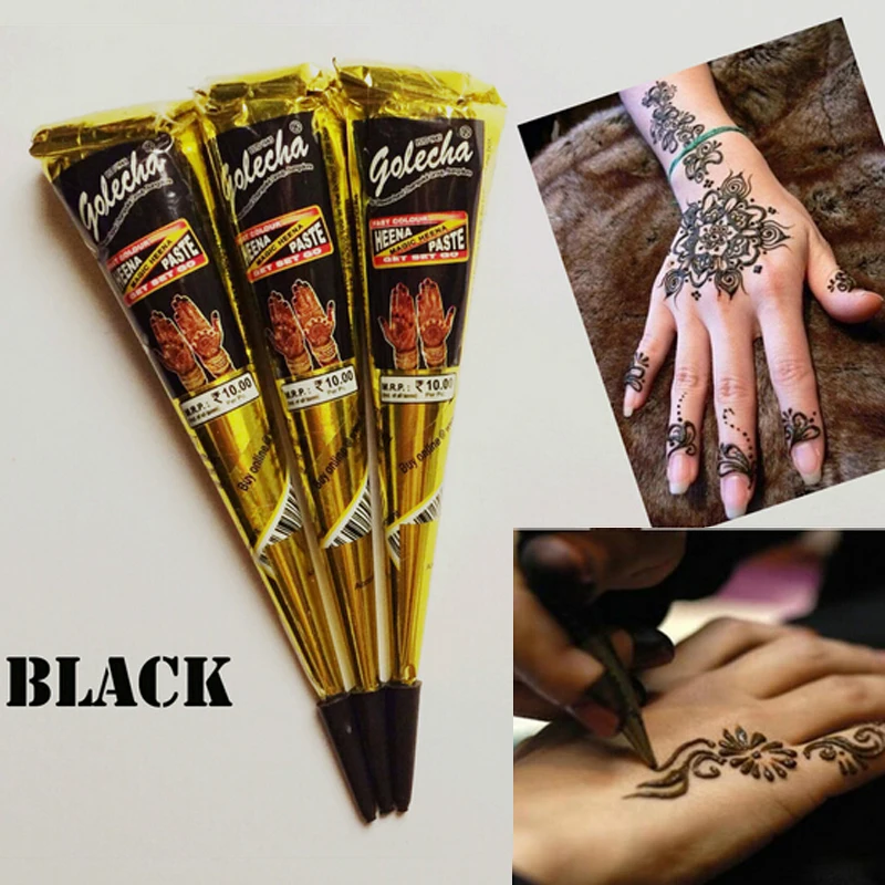 12 أجزاء Golecha الأسود الهندي تاتو حنة لصق مخروط الجسم الفن المؤقتة وهمية الاصبع الوشم الحناء تصميم الجسم طقم الطلاء 25 جرام