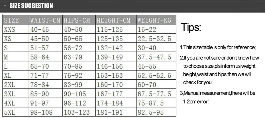 size table