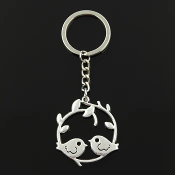 

Fashion 30mm Key Ring Metal Key Chain Keychain Jewelry Antique Silver Color Plated Lover Bird Branch 38x41mm Pendant