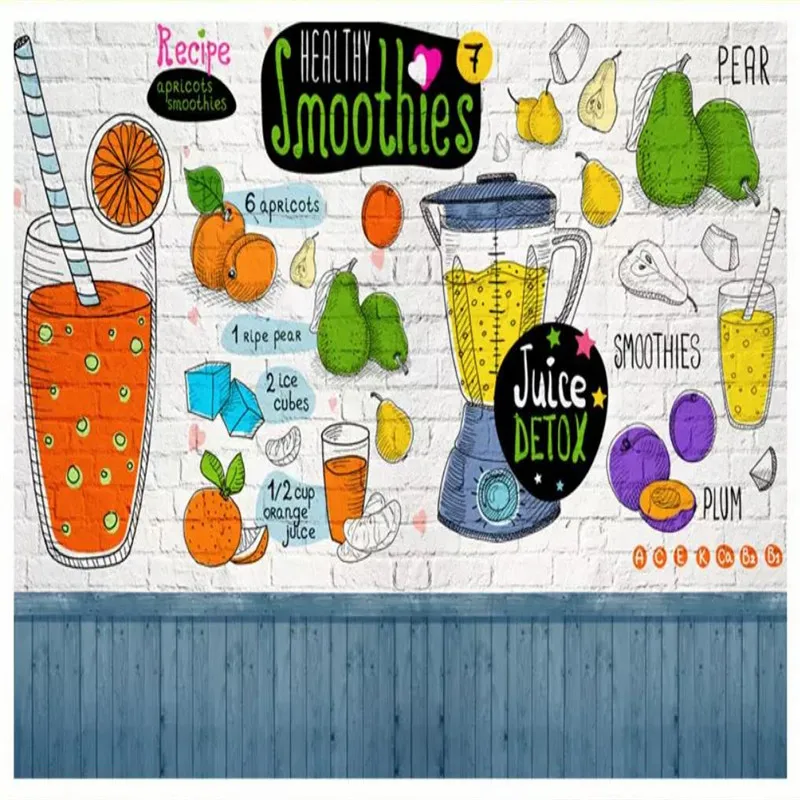 Custom wallpaper hand-painted restaurant tea shop fruit shop background wall painting advanced waterproof material Custom wallpaper hand-painted restaurant tea shop fruit shop background wall painting advanced waterproof material