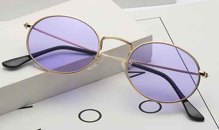 Фиолетовые овальные женские солнцезащитные очки, милые сексуальные ретро очки, женские, известный бренд, дизайнерские, маленькие, прозрачные,, красные, желтые, розовые очки, цвет - Цвет линз: C2 purple lens