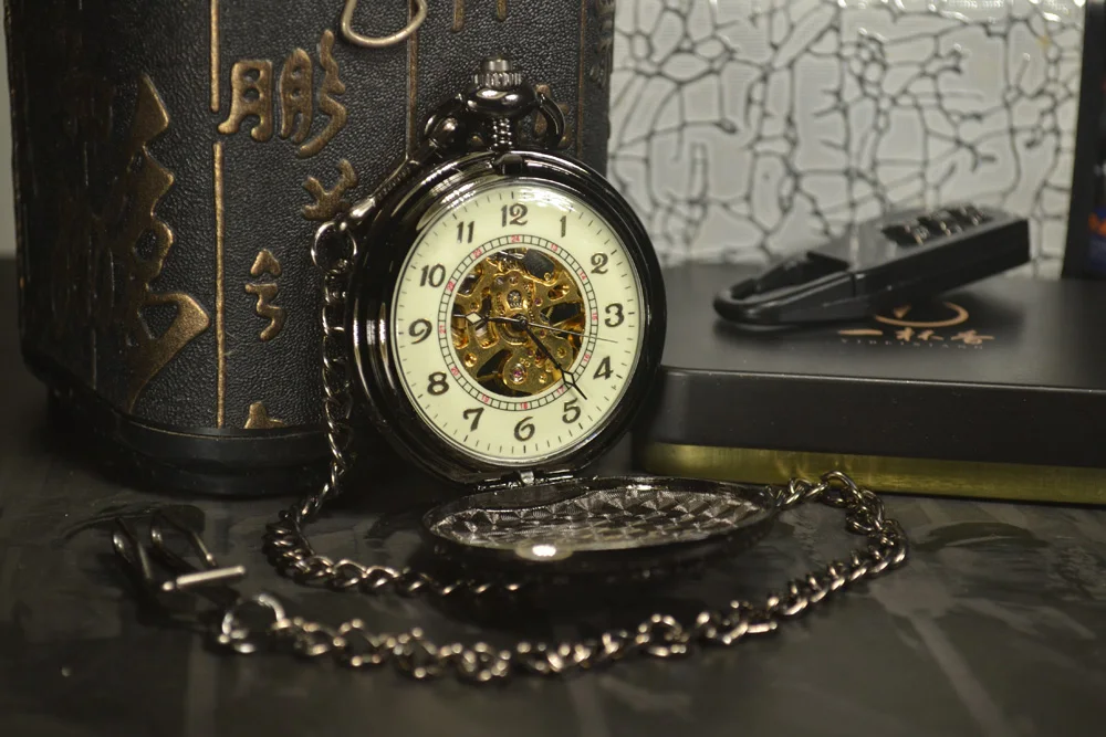 Tiedan черный Роскошные Модные Античная Скелет Механические карманные часы Для мужчин цепи Цепочки и ожерелья Бизнес Повседневное Карманные