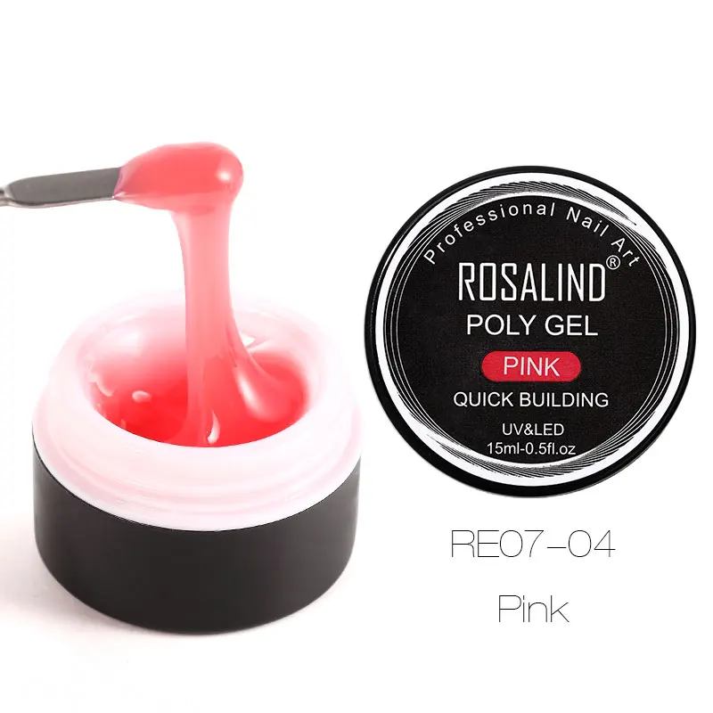 ROSALIND 15 мл полигель для наращивания ногтей, Кристальный Гель-лак для ногтей, полувернис, Перманентный замачиваемый дизайн, маникюрный праймер - Цвет: RE07-04