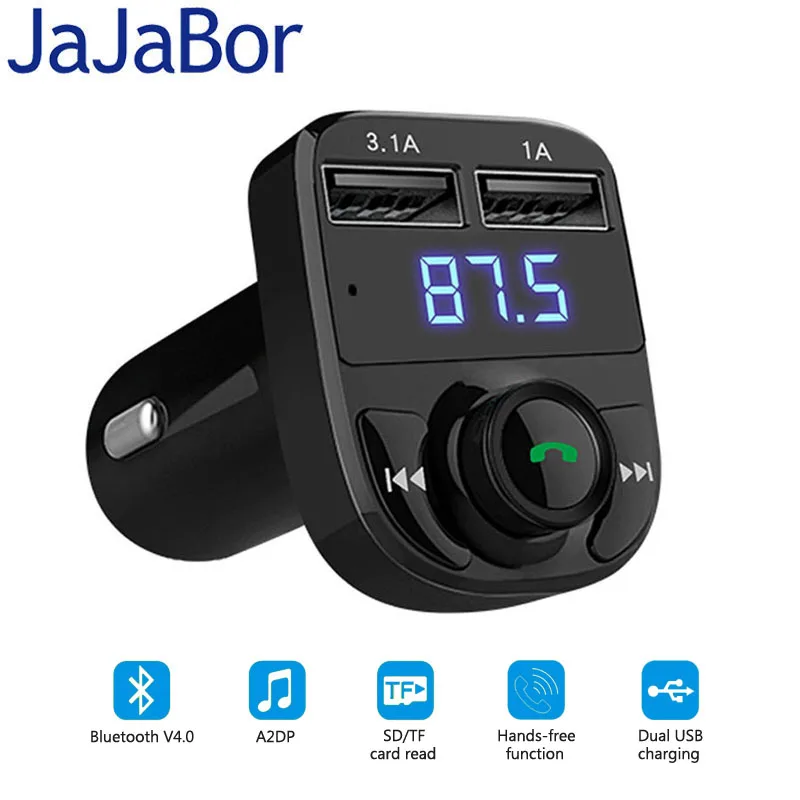 

JaJaBor FM Transmitter FM Modulator Bluetooth Car Kit Hands Free Car MP3 Player Dual USB Car Charger Intelligent Phone Charger