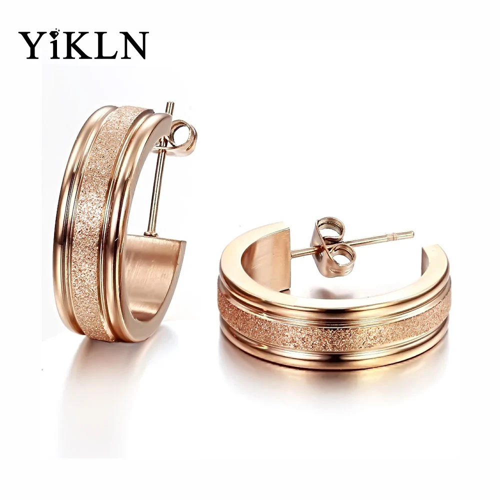 

YiKLN New Design Rose Gold Color Stud Earrings Jewelry For Woman 316L Stanless Steel Open Earrings Jewelry Pendientes OGE252
