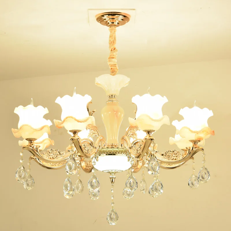 

LED crystal chandelier deco lighting living room luxury jade hanging lights European suspension fixtures bedroom suspended lamps