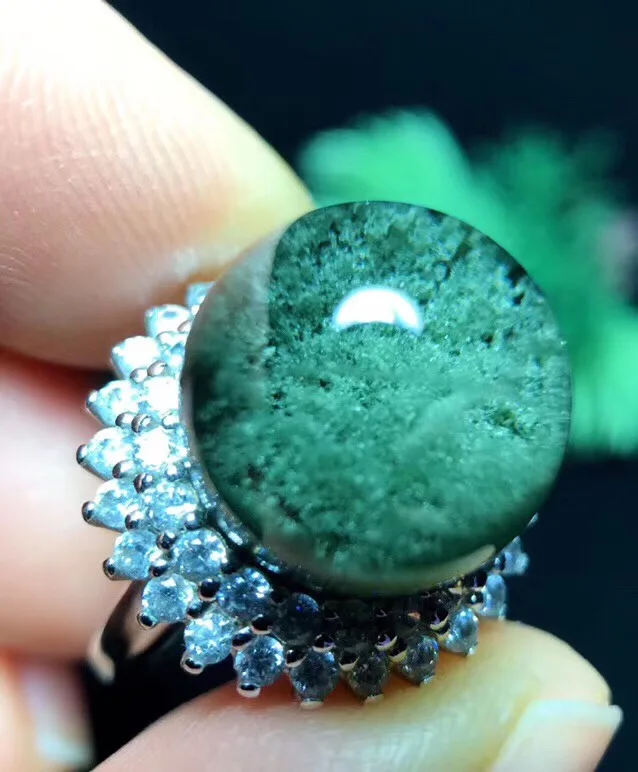 Natural Green Phantom Quartz Crystal Adjustable Ring (1)