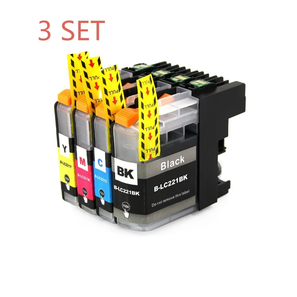 YOTAT 3set for brother LC221 LC 221 221XL ink cartridge for brother DCP J562DW/MFC J480DW/MFC