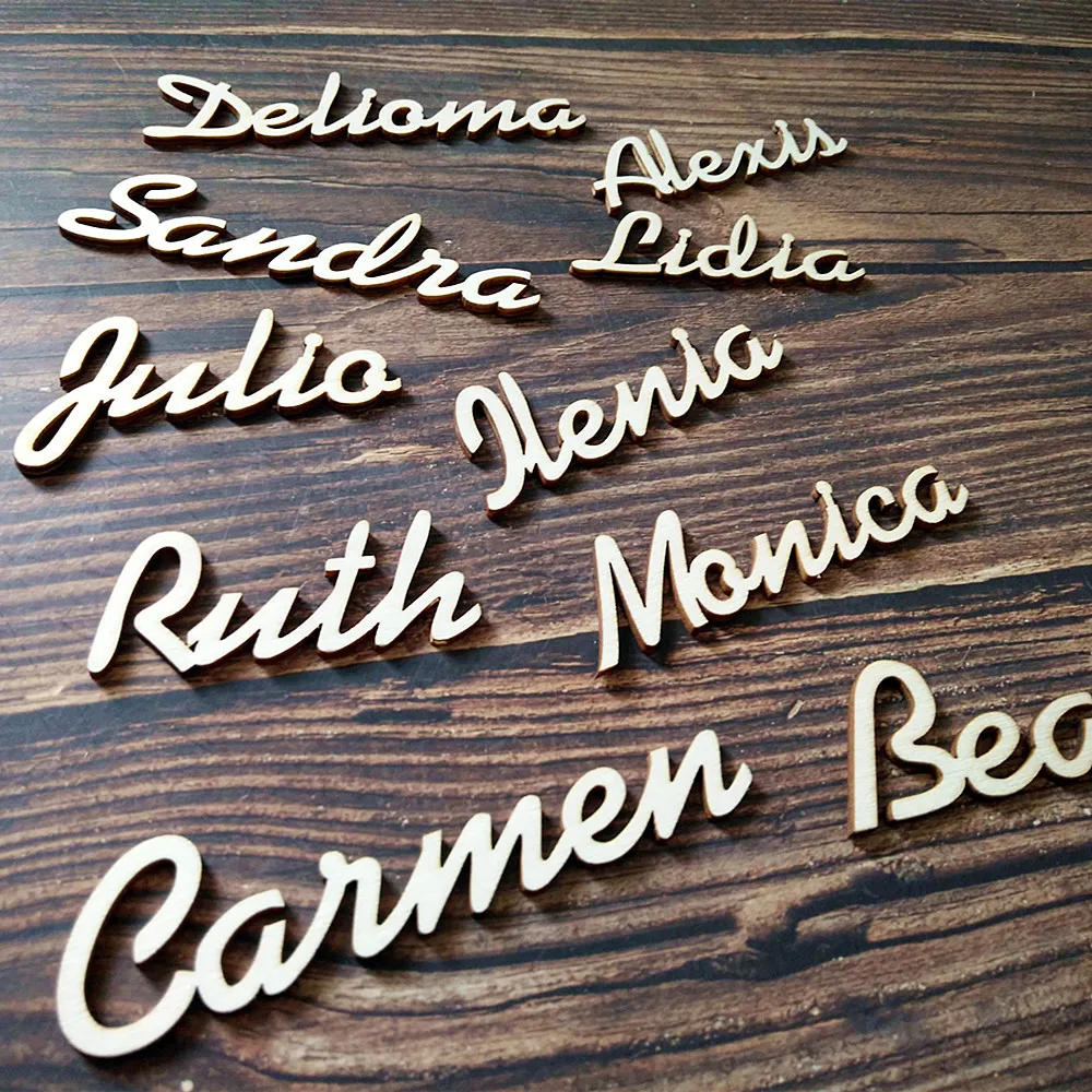 laser cut wooden names plain wedding table name height 50mm 