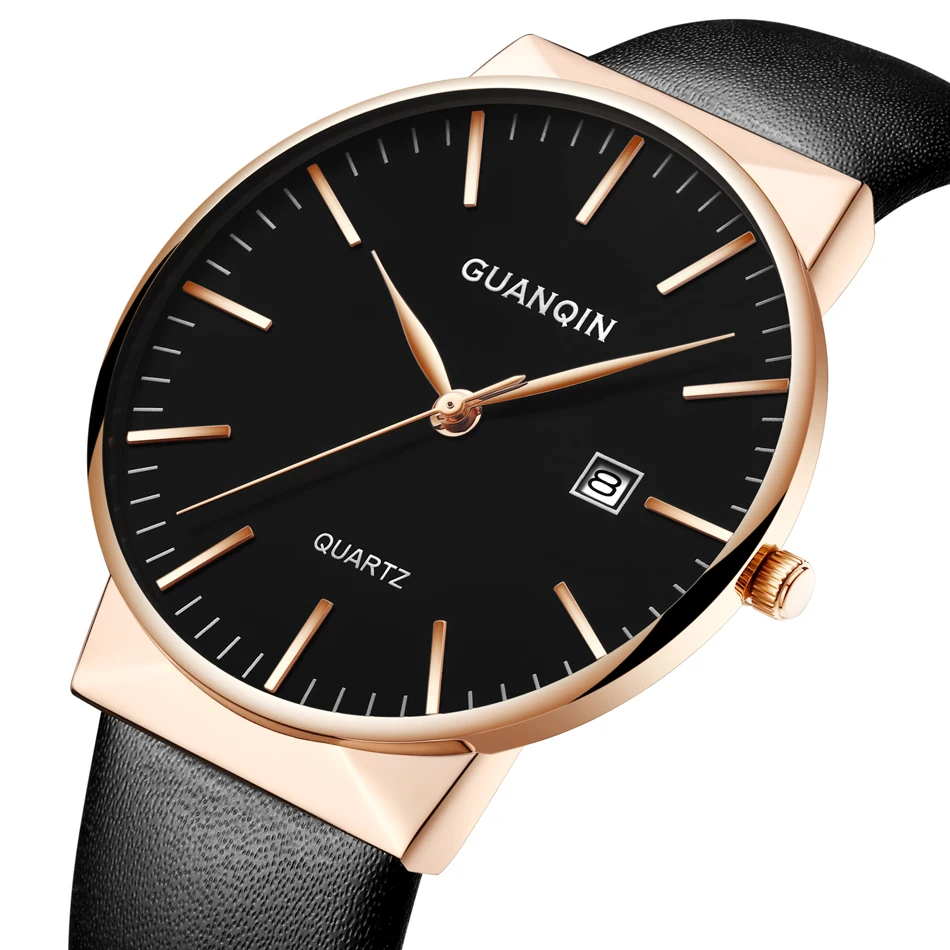 2017 GUANQIN Watch Men Ultra Thin Simple Fashion Casual Quartz Men Watches Leather Strap Men Clock Wristwatch Birthday Gift (25)