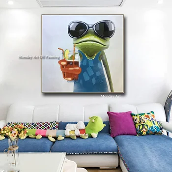 

100% Handmade Acrylic animal Oil Paintings New Design Lady Frog oil painting Modern Abstract Animal Wall Art canvas picture