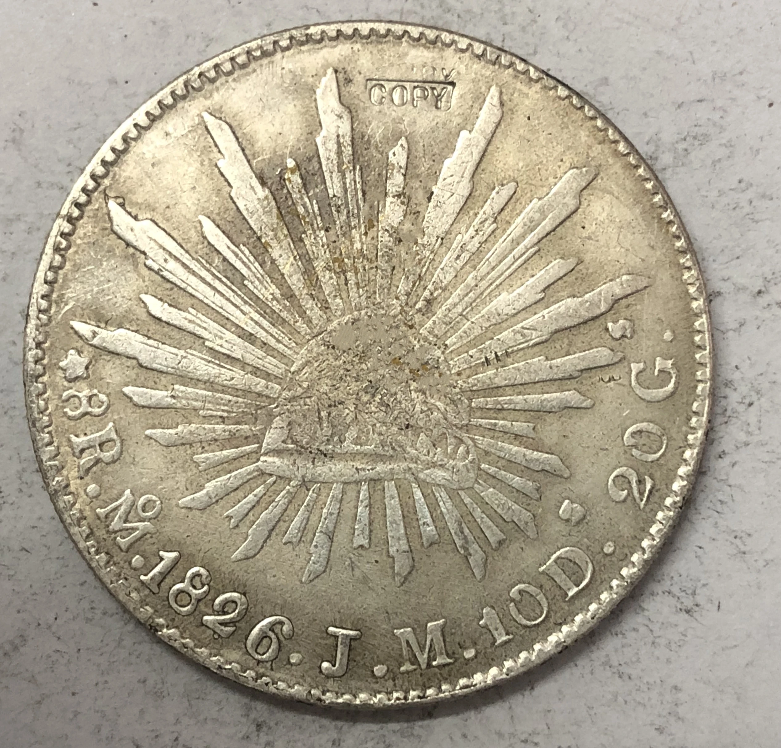 1826 (Mo AM) Мексика 8 Reales Посеребренная копия монеты | Дом и сад
