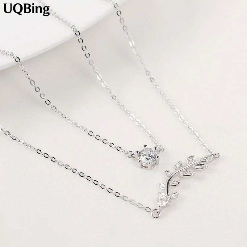 

Drop Shipping 925 Sterling Silver Double Chain Necklaces Crystal Pendant Necklace For Women Jewelry Collar Colar de Plata