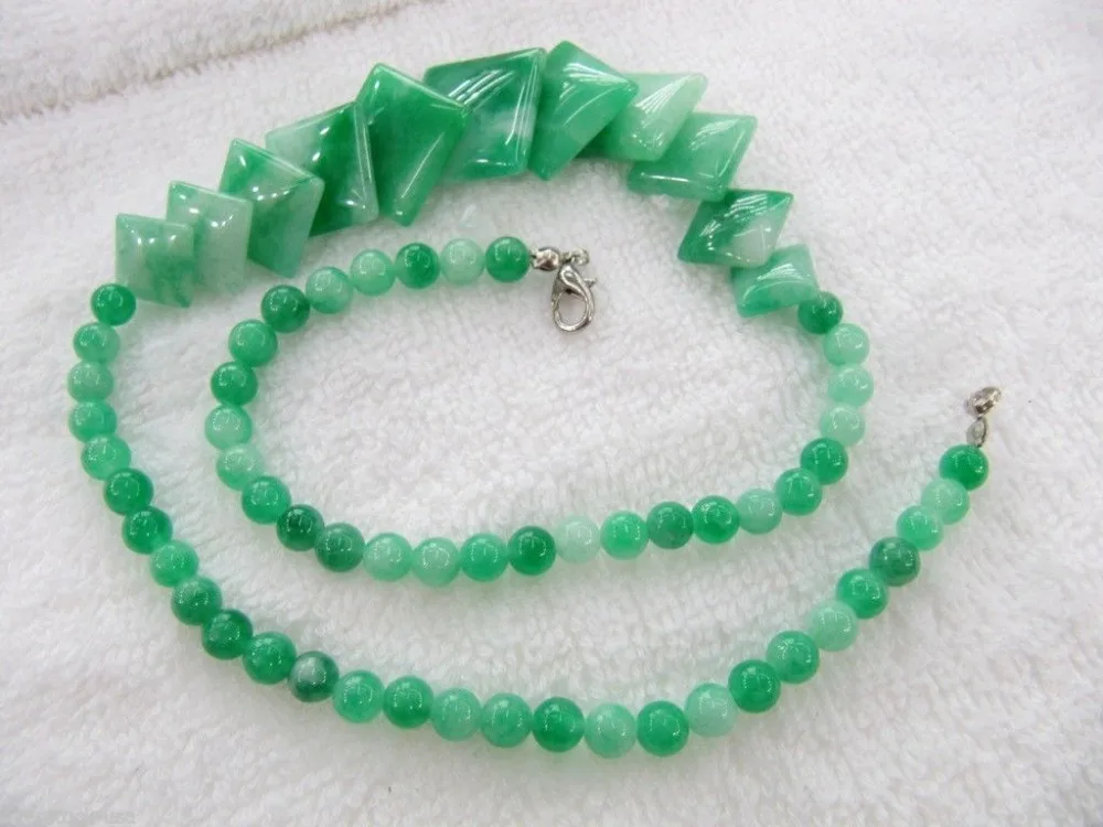

ddh002207 Charming 1PCS Chinese Green Jade Squared Beads Necklace