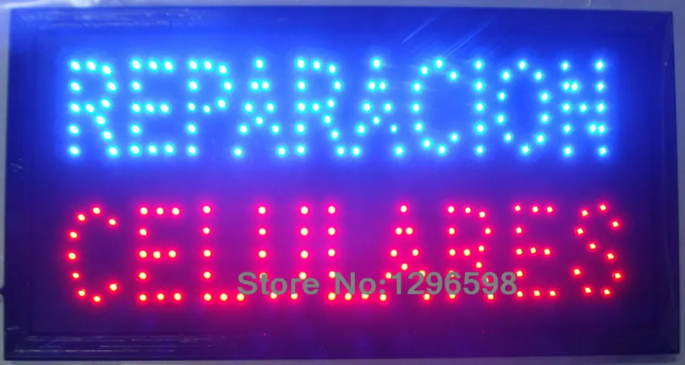 

Hot sale reparacion celulares led sign customed 10X19 inch indoor Ultra Bright blue and red color of led signs