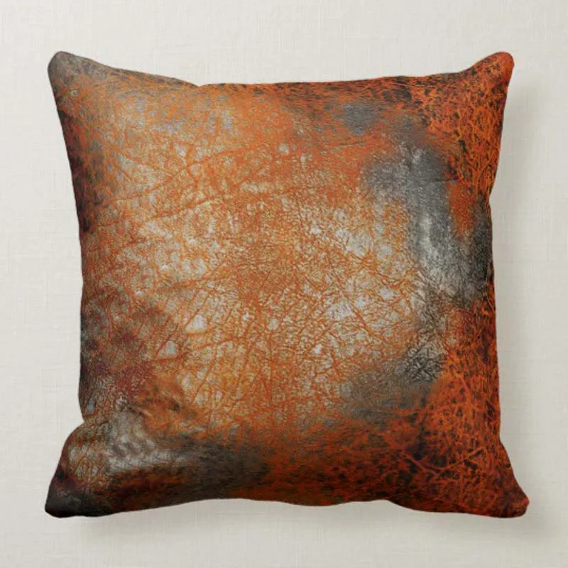 Персонализированная потертая винтажная Кожаная подушка, черная, оранжевая Декоративная Подушка на молнии для домашнего дивана