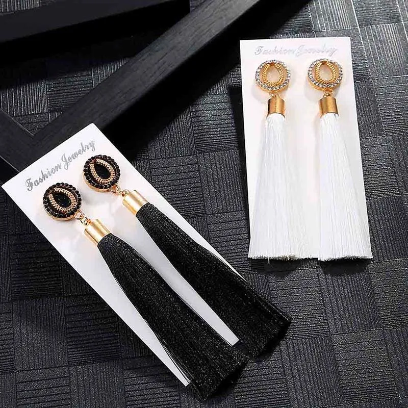 IMG_4022 Trendy Earrings Drop Earrings SilkAlloyDangleLongBohemianBlueOrangeMetalBohoGold Tassel Earrings For Women Jewelry