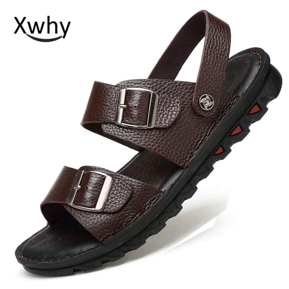 XWHY Brand Genuine Leather beach sandals men's flip flops Plus Big ...